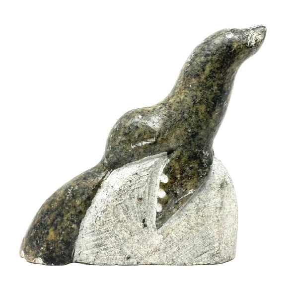 VTG Hand Carved Soapstone Seal Sitting on a Rock